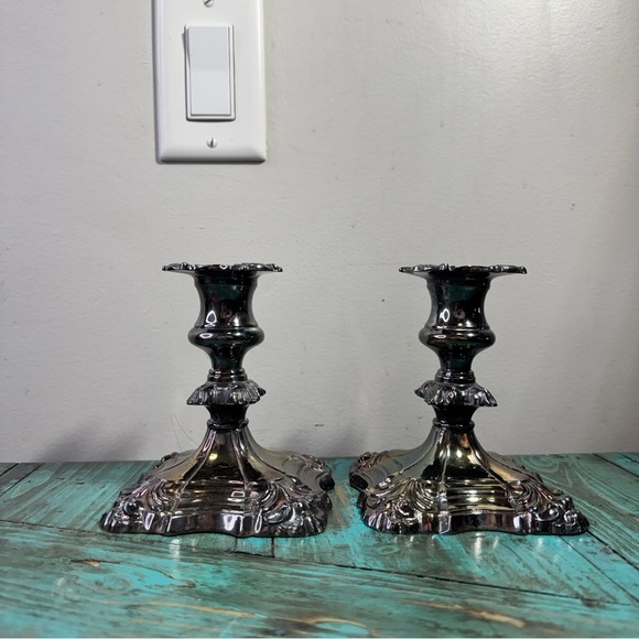 Coronet Plate E.P.Lead Ornate Gothic Victorian Silver Candle Stick Holders - Picture 2 of 15